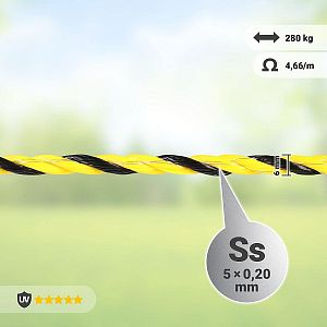 Lano pro elektrický ohradník, průměr 6 mm, žluto-černé, délka 200 m