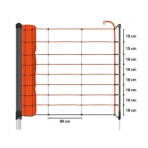 Sada ohradníku s vyztuženou elektrickou sítí pro ovce a kozy 90 cm – kombinovaný DUO zdroj 5 J